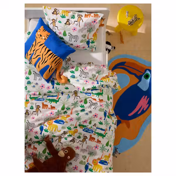 NATTHÄGER Пододеяльник и наволочка - разноцветный/джунгли 150x200/50x60 см - схема-чертеж с размерами