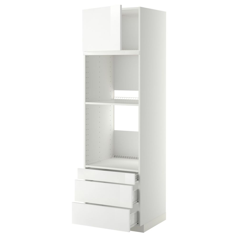 Высокий шкаф для духовки комбинированный, духовка + дверца, 3 ящика МЕТОД / ФОРВАРА, белый, Рингульт белый - фото 1