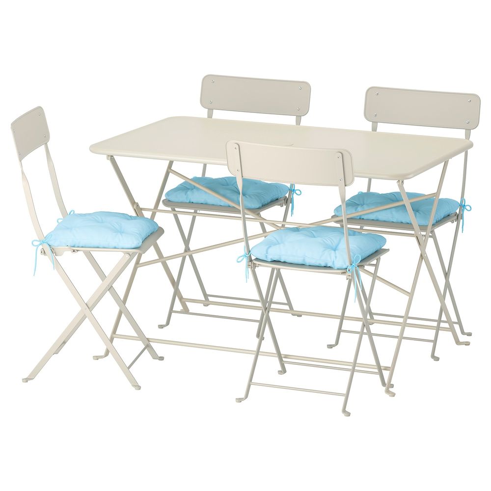 Стол + 4 складных стула, для/сада, бежевый/Куддарна синий IKEA САЛЬТХОЛЬМЕН 492.863.60 - фото 1