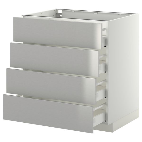 Напольный шкаф 4 фронтальных панели, 4 ящика МЕТОД / МАКСИМЕРА, белый, Гревста нержавеющ сталь - схема-чертеж с размерами