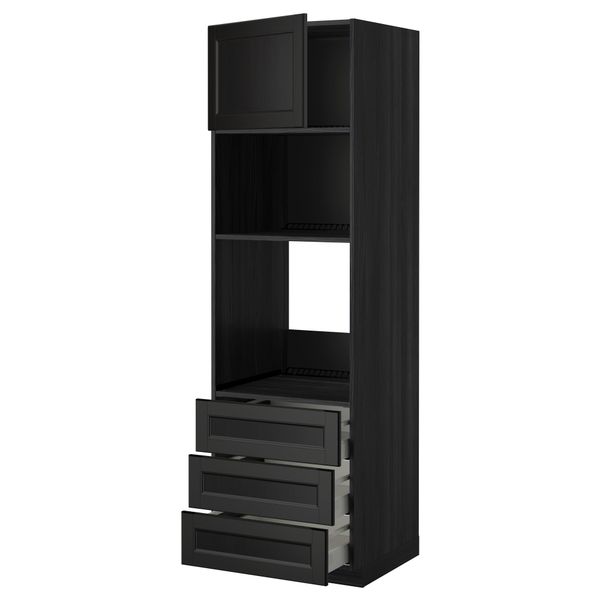 Высокий шкаф для духовки/СВЧ дверца, 3 ящика МЕТОД / МАКСИМЕРА, черный, Лаксарби черно-коричневый - фото 1