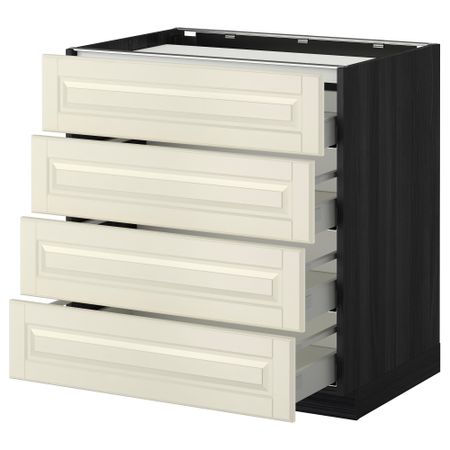 Напольный шкаф, 4 фронтальных панели, 4 ящика МЕТОД / МАКСИМЕРА, черный, Будбин белый с оттенком
