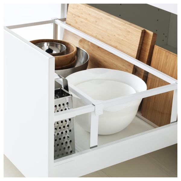 Напольный шкаф 2 фронтальные панели, 2 нижних, 1 средний, 1 высокий ящик МЕТОД / МАКСИМЕРА, белый, Будбин белый с оттенком - фото 3