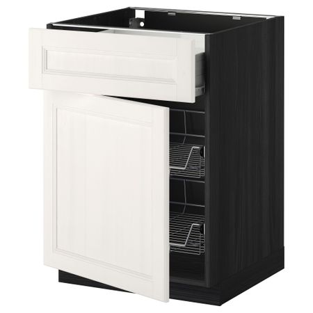 Напольный шкаф с проволочной корзиной, ящиком, дверью МЕТОД / ФОРВАРА, черный, Лаксарби белый