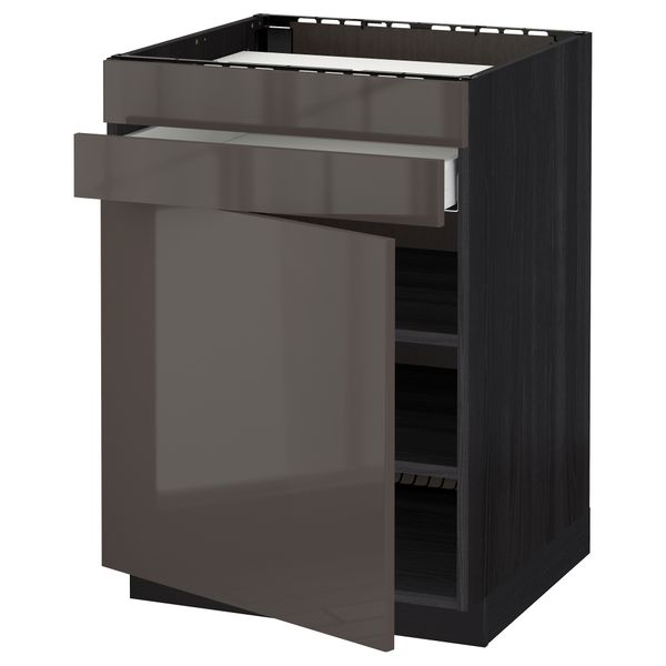 Напольный шкаф для варочной панели, доводчик, 2 фасада, 1 ящик МЕТОД / МАКСИМЕРА, черный, Рингульт серый (60x60 см) - схема-чертеж с размерами