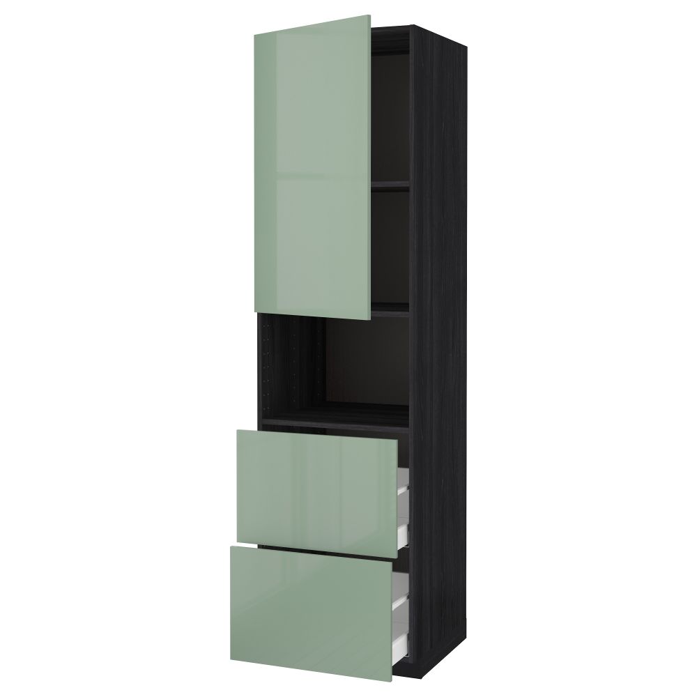 Высокий шкаф для СВЧ/дверца/2ящика МЕТОД / МАКСИМЕРА, черный, Калларп светло-зеленый - схема-чертеж с размерами