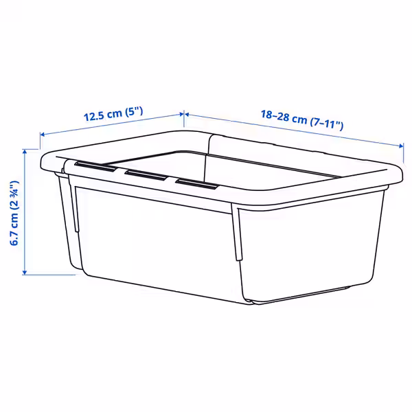 KACKLA Раздвижная коробка - белый 18-28x13 см - схема-чертеж с размерами