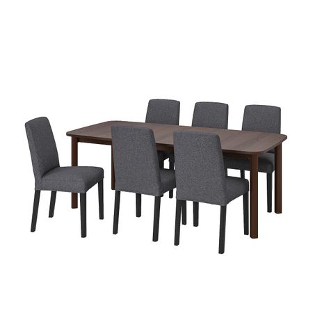Стол и 6 стульев, коричневый/Гуннаред классический серый 150/205/260 см IKEA STRANDTORP СТРАНДТОРП / BERGMUND БЕРГМУНД