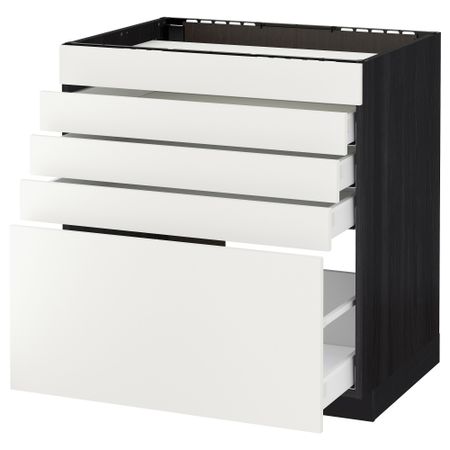 Напольный шкаф для варочной панели, 5 фасадов, 4 ящиков МЕТОД / МАКСИМЕРА, черный, Хэггеби белый