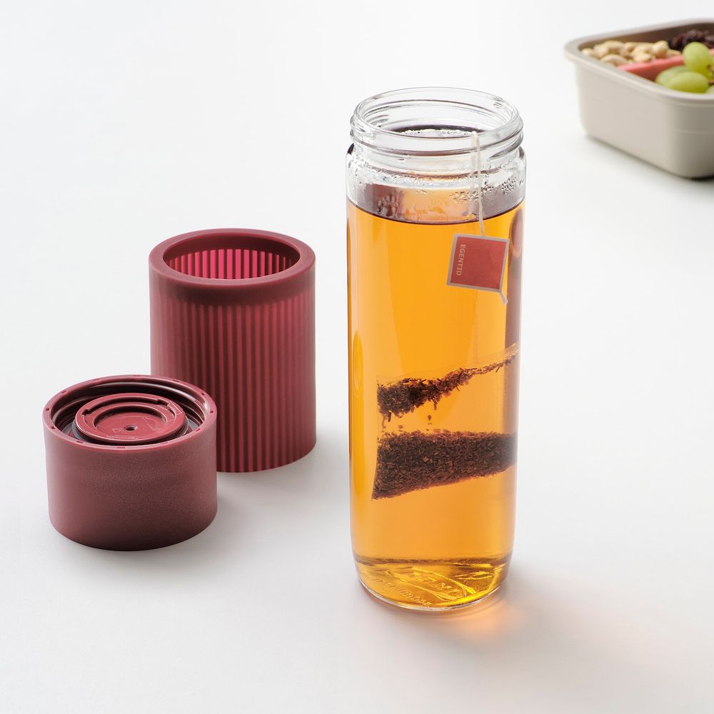 Дорожная кружка, прозрачное стекло/силикон темно-красный 0.5 л IKEA EFTERSTRÄVA ЭФТРЕСТРЭВА 604.800.06 - фото 1