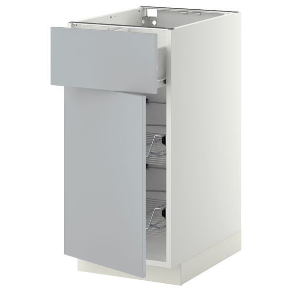 Напольный шкаф с проволочной корзиной, ящиком, дверью МЕТОД / ФОРВАРА, белый, Веддинге серый - схема-чертеж с размерами