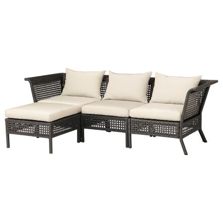 3-местный модульный диван, садовый, черно-коричневый/Холло бежевый 222x142x85 см IKEA КУНГСХОЛЬМЕН 092.571.85