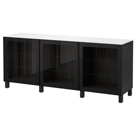 Комбинация для хранения с дверцами БЕСТО, Глассвик черный/прозрачное стекло (180x42x74 см)