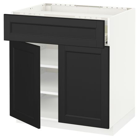 Напольный шкаф для варочной панели, ящик, полка, 2 дверцы МЕТОД / ФОРВАРА, белый, Лаксарби черно-коричневый (80x60 см)