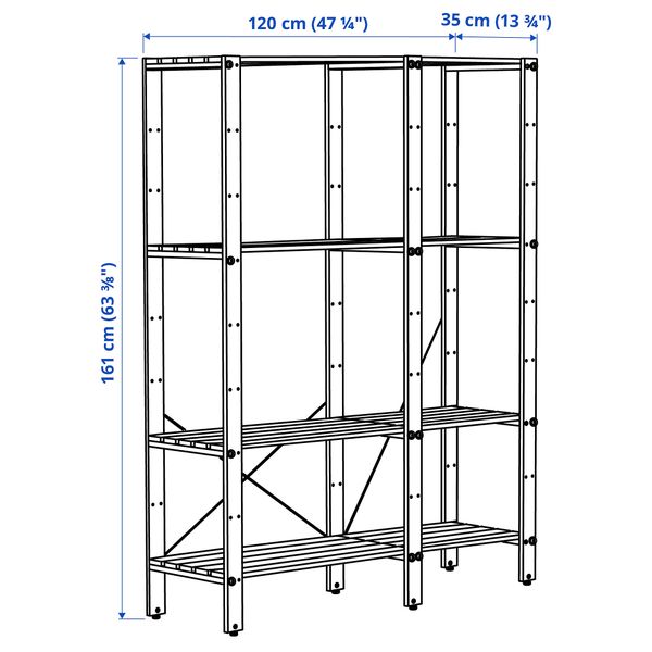 Стеллаж, для сада, 120x35x161 см, коричневая морилка IKEA TORDH ТУРД 693.164.17 - схема-чертеж с размерами