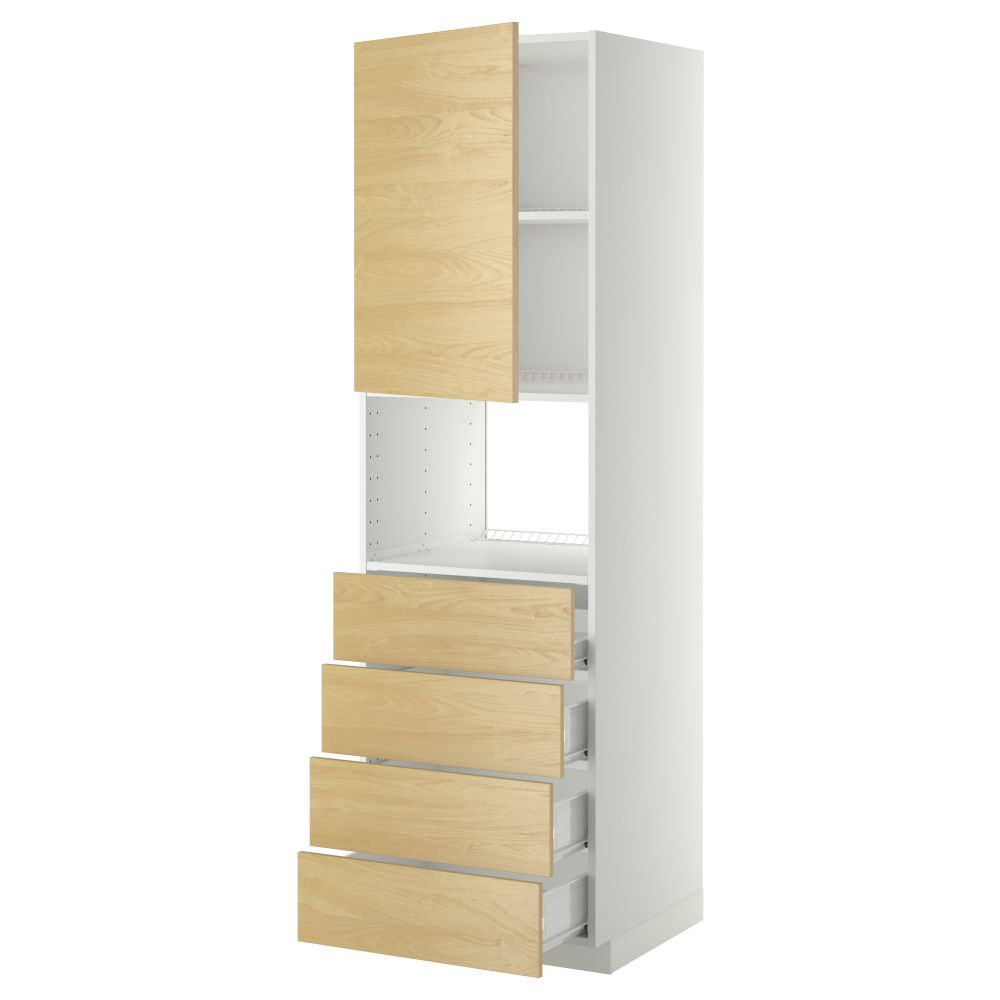 Высокий шкаф для духовки, дверца, 4 ящика МЕТОД / ФОРВАРА, белый, Тингсрид береза - фото 1