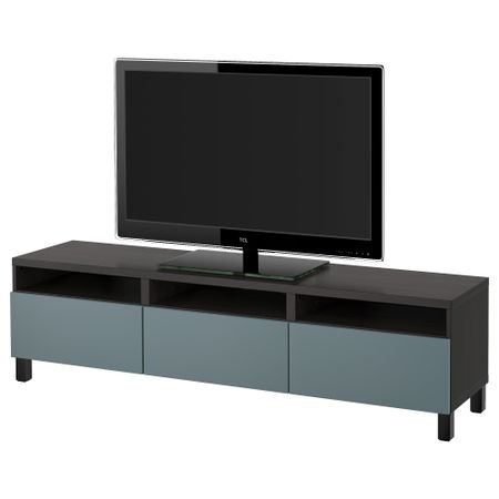 Тумба для ТВ с ящиками БЕСТО, черно-коричневый, Вальвикен серо-бирюзовый (180x40x48 см)