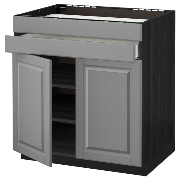 Напольный шкаф для варочной панели, 2 ящика, 2 фасада, 1 ящик МЕТОД / МАКСИМЕРА, черный, Будбин серый (80x60 см) - схема-чертеж с размерами