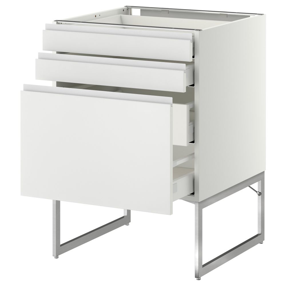 Напольный шкаф 3 фронтальных панели, 2 нижних, 2 средних ящика МЕТОД / МАКСИМЕРА, белый, Нодста белый - схема-чертеж с размерами