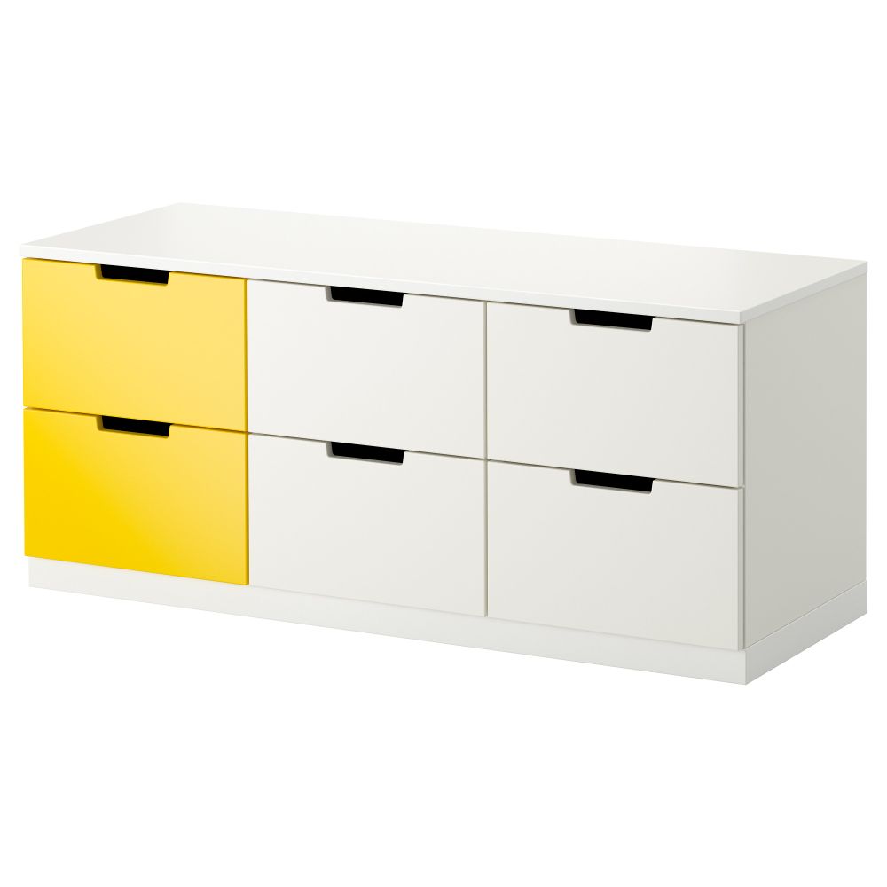 Комод с 6 ящиками НОРДЛИ, белый, желтый (120x52 см) - фото 1
