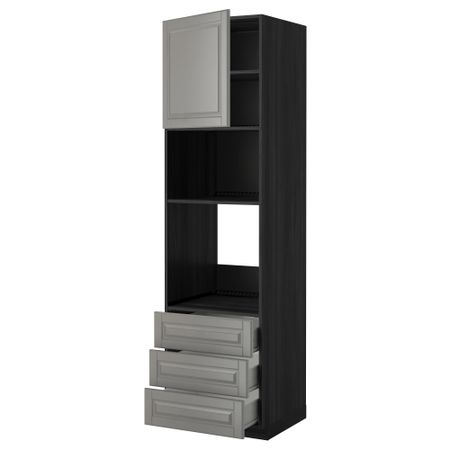 Высокий шкаф для духовки/СВЧ дверца, 3 ящика МЕТОД / ФОРВАРА, черный, Будбин серый