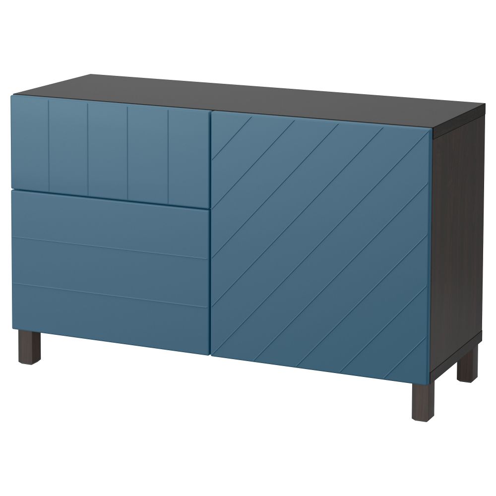 Комбинация для хранения с дверцами, ящиками БЕСТО, черно-коричневый, Халлставик темно-синий (120x40x74 см) - фото 1