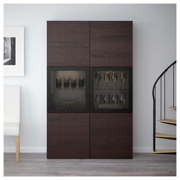 Комбинация для хранения со стеклянными дверцами БЕСТО, черно-коричневый, Инвикен черно-коричневый прозрачное стекло (120x40x192 - фото 2