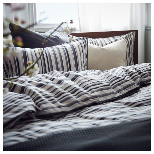 Пододеяльник и 1 наволочка, серый/полоска 150x200/50x70 см IKEA RANDGRÄS РАНДГРЭС 904.389.78 - фото 2