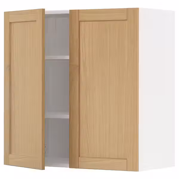METOD Навесной шкаф с полками/2дверцы - белый/Forsbacka дуб 80x80 см - фото 1