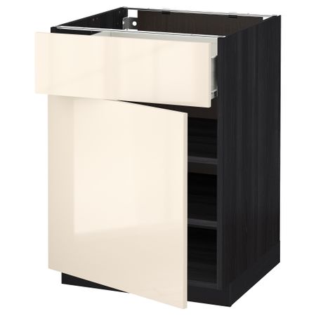 Напольный шкаф с ящиком, дверью МЕТОД / ФОРВАРА, черный, Рингульт кремовый