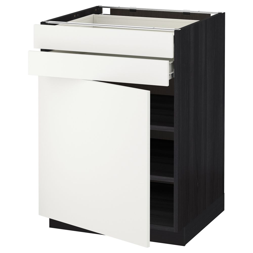 Напольный шкаф с дверцей, 2 ящиками МЕТОД / ФОРВАРА, черный, Хэггеби белый - схема-чертеж с размерами