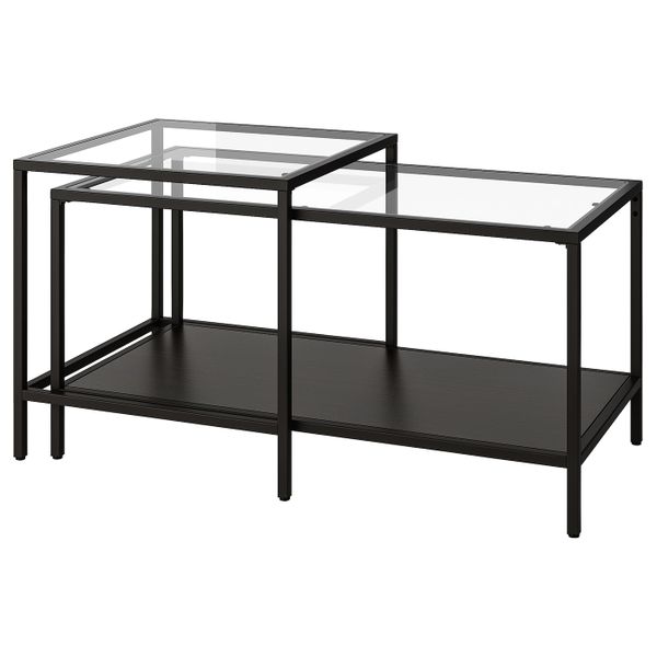 Комплект столов, 2 шт, черно-коричневый/стекло 90x50 см IKEA VITTSJÖ ВИТШЁ 803.833.06 - фото 1