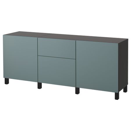 Комбинация для хранения с ящиками БЕСТО, черно-коричневый, Вальвикен серо-бирюзовый (180x40x74 см)