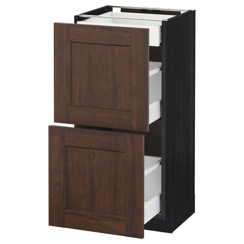 Напольный шкаф/2фасада/3ящика, черный/Эдсерум коричневый 40x37 см IKEA МЕТОД / МАКСИМЕРА 392.366.91 - схема-чертеж с размерами