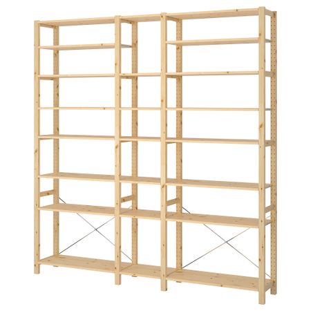 3 секции, полки, 219x30x226 см, сосна IKEA IVAR ИВАР 892.483.71