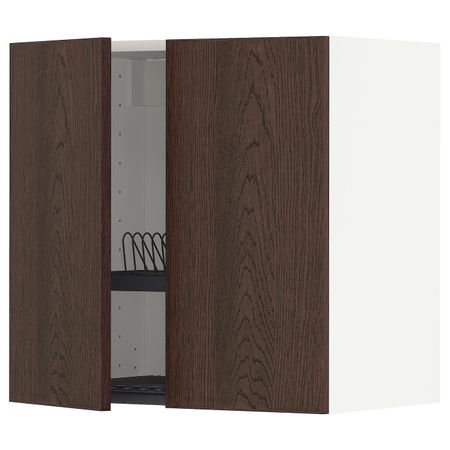 Навесной шкаф с сушилкой/2дверцы, белый/Синарп коричневый 60x60 см IKEA METOD МЕТОД 794.047.34