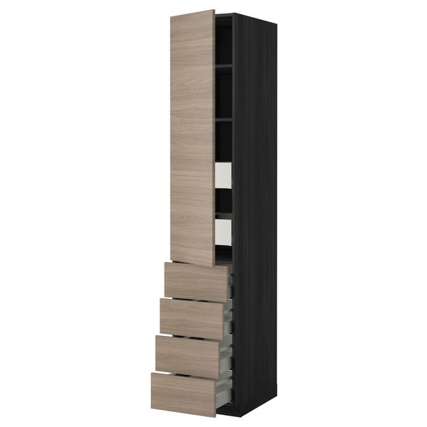 Высокий шкаф с полками/6 ящик, дверцами, 4 фронтальные панели МЕТОД / МАКСИМЕРА, черный, Брокхульт светло-серый - фото 1