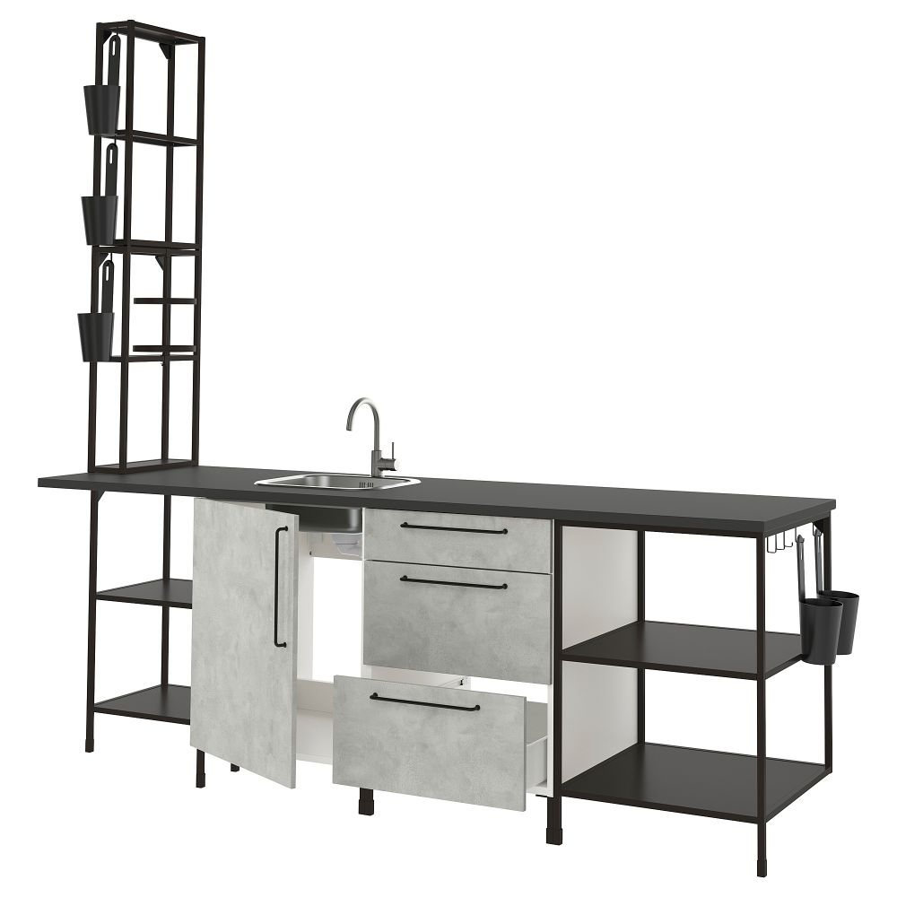Кухня, 243x63.5x241 см, антрацит/под бетон IKEA ENHET 593.382.31 - фото 1