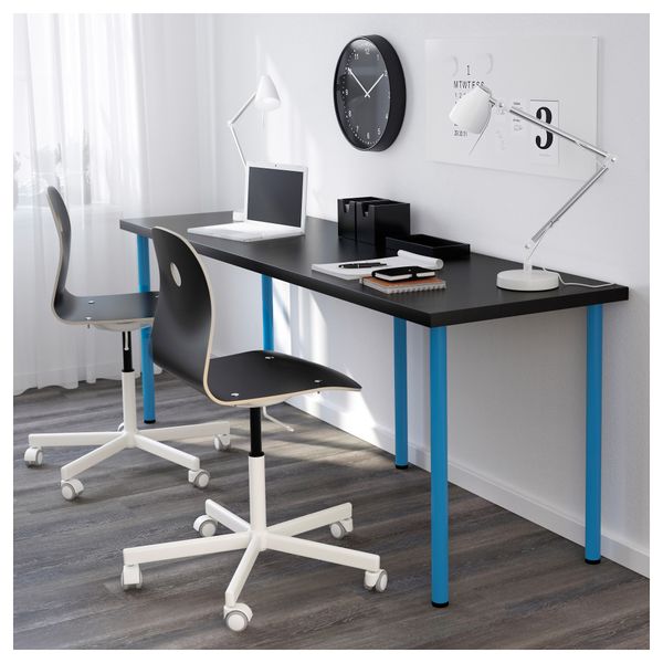 Стол ЛИННМОН / АДИЛЬС, черно-коричневый, синий (200x60 см) - схема-чертеж с размерами