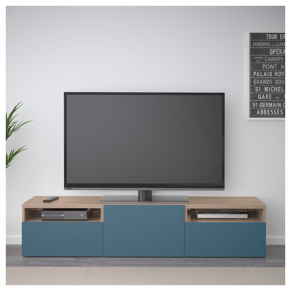 Тумба для ТВ с ящиками БЕСТО, под беленый дуб, Вальвикен темно-синий - фото 2