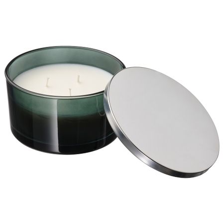 Ароматич свеча/банка+крышка,3фитиля, 25 ч, Горный воздух/бирюзовый IKEA PÄRONTRÄD 605.272.21