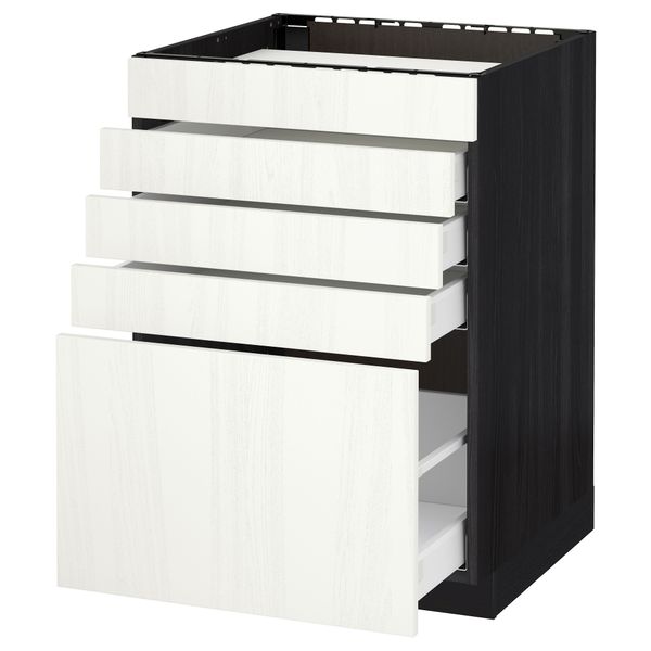 Напольный шкаф для варочной панели, 5 фасадов, 4 ящиков МЕТОД / МАКСИМЕРА, черный, Росдаль белый - схема-чертеж с размерами