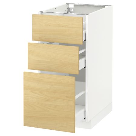 Напольный шкаф с 3 ящиками МЕТОД / МАКСИМЕРА, белый, Тингсрид береза