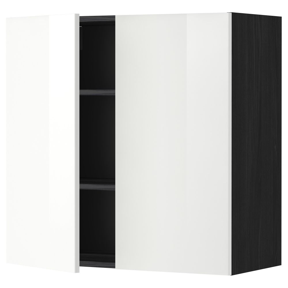 Навесной шкаф с полками, 2 дверцы МЕТОД, черный, Рингульт белый - схема-чертеж с размерами