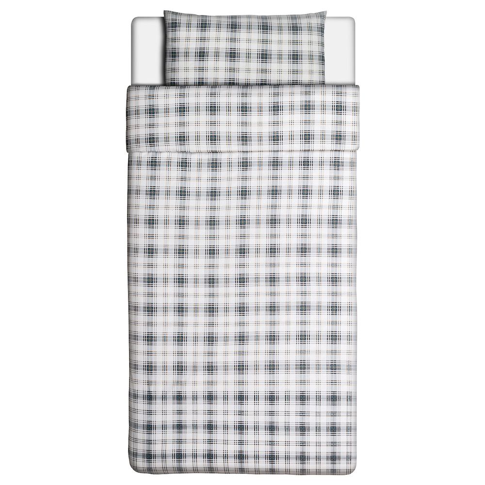 Пододеяльник и наволочка, серый/синий 150x200/50x70 см IKEA NORDRUTA НОРДРУТА 104.095.26 - фото 1