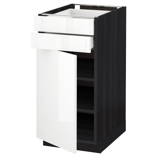 Напольный шкаф с дверцей, 2 ящиками МЕТОД / МАКСИМЕРА, черный, Рингульт белый - схема-чертеж с размерами
