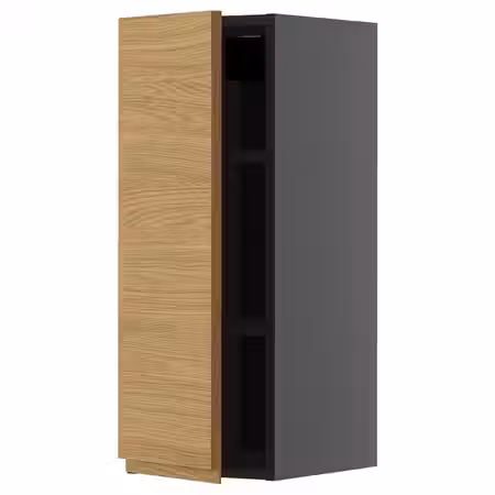 METOD Навесной шкаф с полками - черно-серый/Voxtorp под дуб 30x80 см