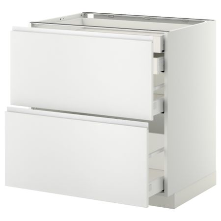 Напольный шкаф 2 фронтальные панели, 2 нижних, 1 средний, 1 высокий ящик МЕТОД / МАКСИМЕРА, белый, Нодста белый