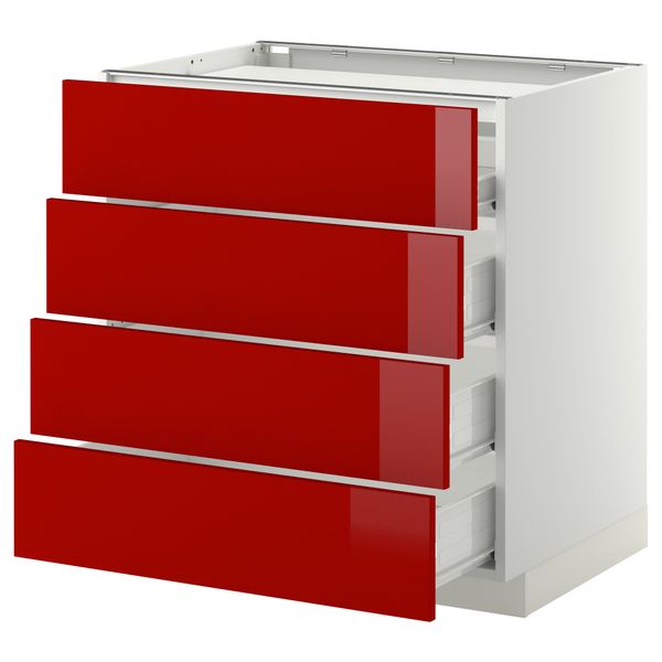 Напольный шкаф, 4 фронтальных панели, 4 ящика МЕТОД / ФОРВАРА, белый, Рингульт красный - схема-чертеж с размерами