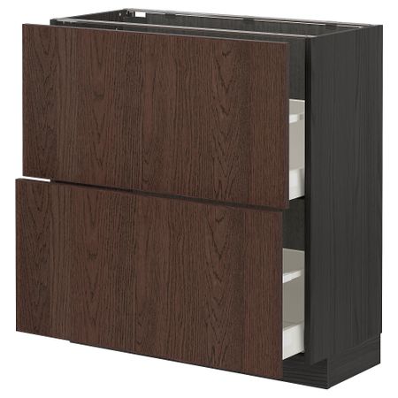 Напольный шкаф с 2 ящиками, черный, Sinarp коричневый, 80x37 см IKEA METOD МЕТОД, MAXIMERA МАКСИМЕРА 994.057.56